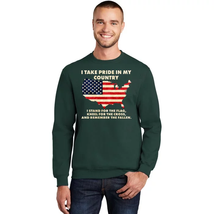 I Take Pride In My Country Distressed USA American Flag Map Tall Sweatshirt