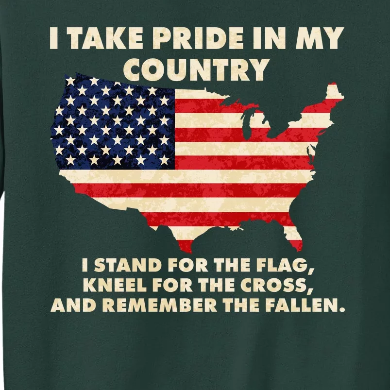 I Take Pride In My Country Distressed USA American Flag Map Tall Sweatshirt