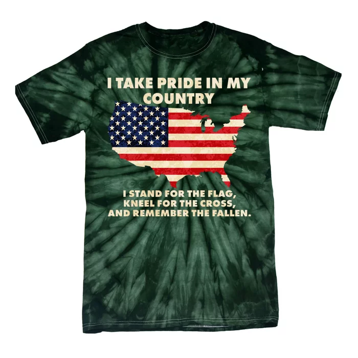 I Take Pride In My Country Distressed USA American Flag Map Tie-Dye T-Shirt