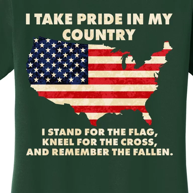 I Take Pride In My Country Distressed USA American Flag Map Women's T-Shirt