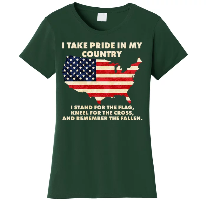 I Take Pride In My Country Distressed USA American Flag Map Women's T-Shirt