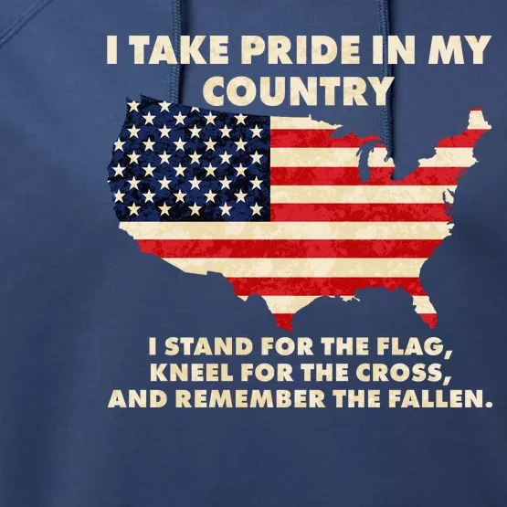 I Take Pride In My Country Distressed USA American Flag Map Performance Fleece Hoodie