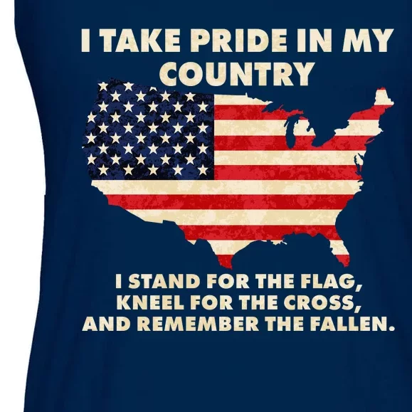 I Take Pride In My Country Distressed USA American Flag Map Ladies Essential Flowy Tank