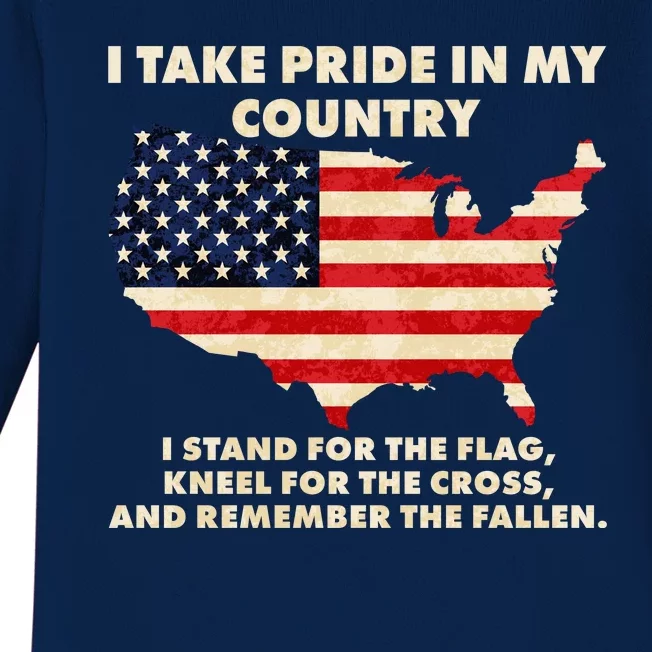 I Take Pride In My Country Distressed USA American Flag Map Baby Long Sleeve Bodysuit