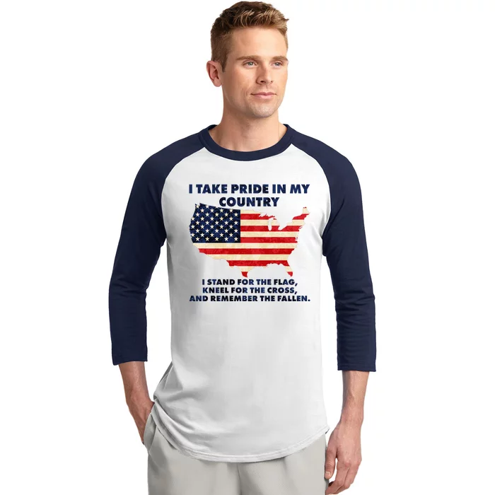 I Take Pride In My Country Distressed USA American Flag Map Baseball Sleeve Shirt