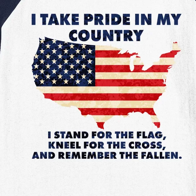 I Take Pride In My Country Distressed USA American Flag Map Baseball Sleeve Shirt