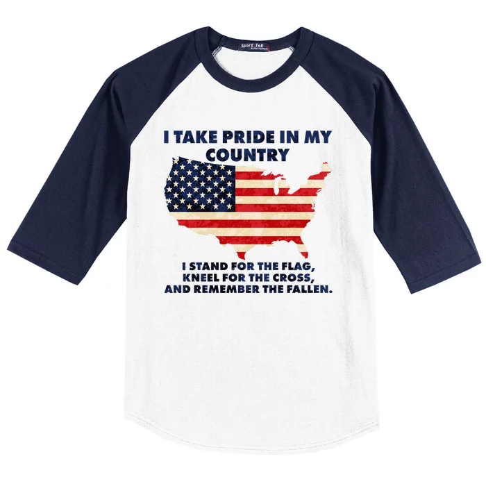 I Take Pride In My Country Distressed USA American Flag Map Baseball Sleeve Shirt