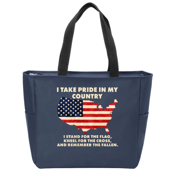 I Take Pride In My Country Distressed USA American Flag Map Zip Tote Bag