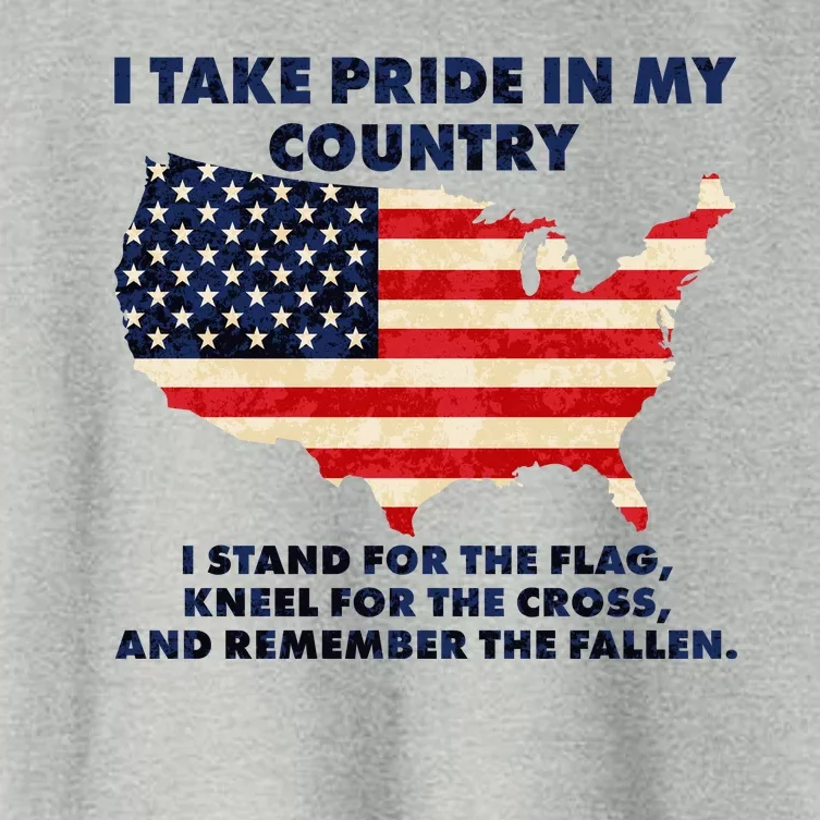 I Take Pride In My Country Distressed USA American Flag Map Women's Crop Top Tee