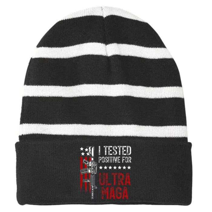 I Tested Positive For Ultra Maga Us Flag Protrump Ultra Maga Striped Beanie with Solid Band