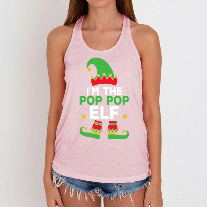 IM The Pop Pop Elf Funny Holiday Grandpa Matching Christmas Gift Women's Knotted Racerback Tank