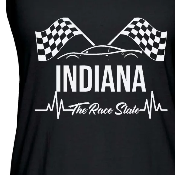 Indiana The Race State S Heart Rate And Checkered Flag Ladies Essential Flowy Tank