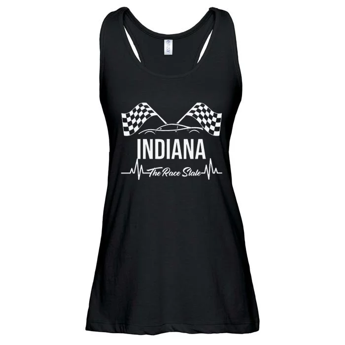 Indiana The Race State S Heart Rate And Checkered Flag Ladies Essential Flowy Tank