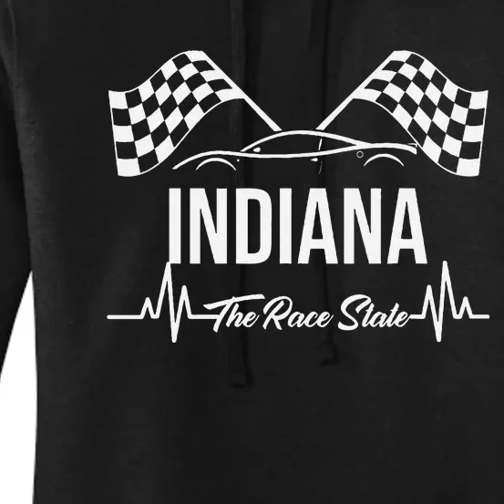 Indiana The Race State S Heart Rate And Checkered Flag Women's Pullover Hoodie