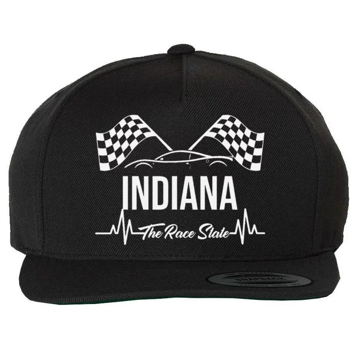 Indiana The Race State S Heart Rate And Checkered Flag Wool Snapback Cap