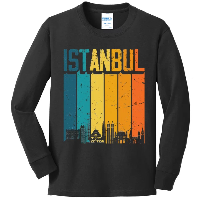 Istanbul Turkey Retro Vintage Sunset Skyline Istanbul Kids Long Sleeve Shirt