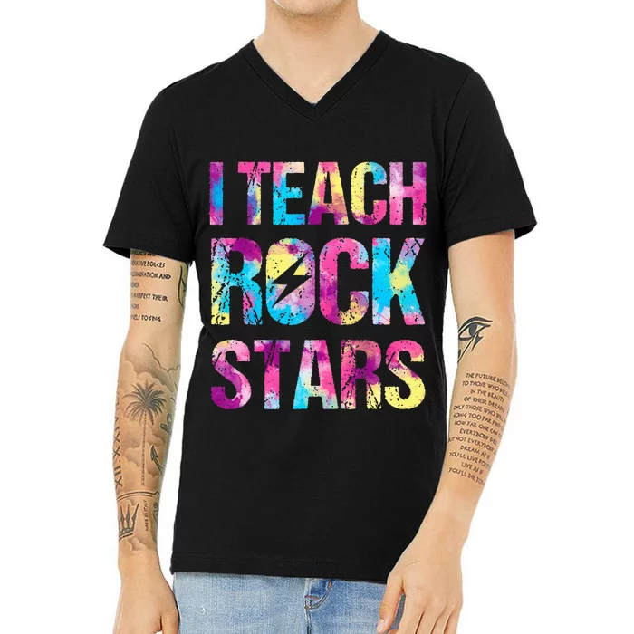 I Teach Rockstars Funny Music Teacher Back To School V-Neck T-Shirt