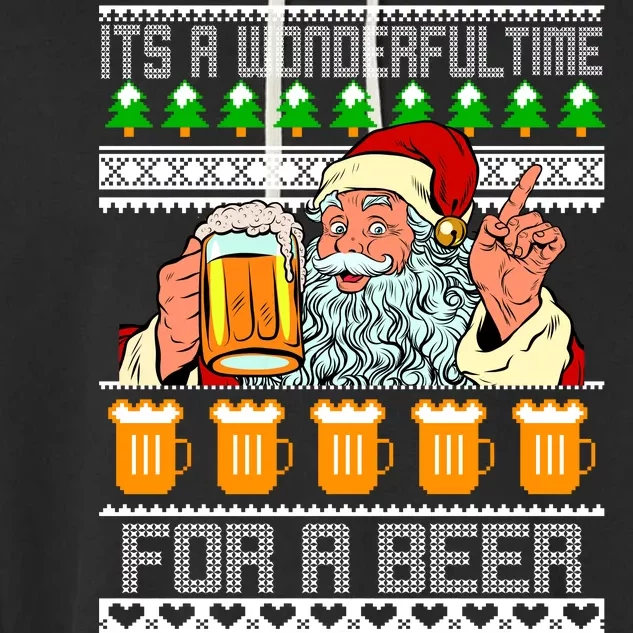 It's A Wonderful Time For A Beer Ugly Christmas Sweater Design Garment-Dyed Fleece Hoodie