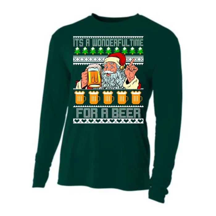 It's A Wonderful Time For A Beer Ugly Christmas Sweater Design Cooling Performance Long Sleeve Crew