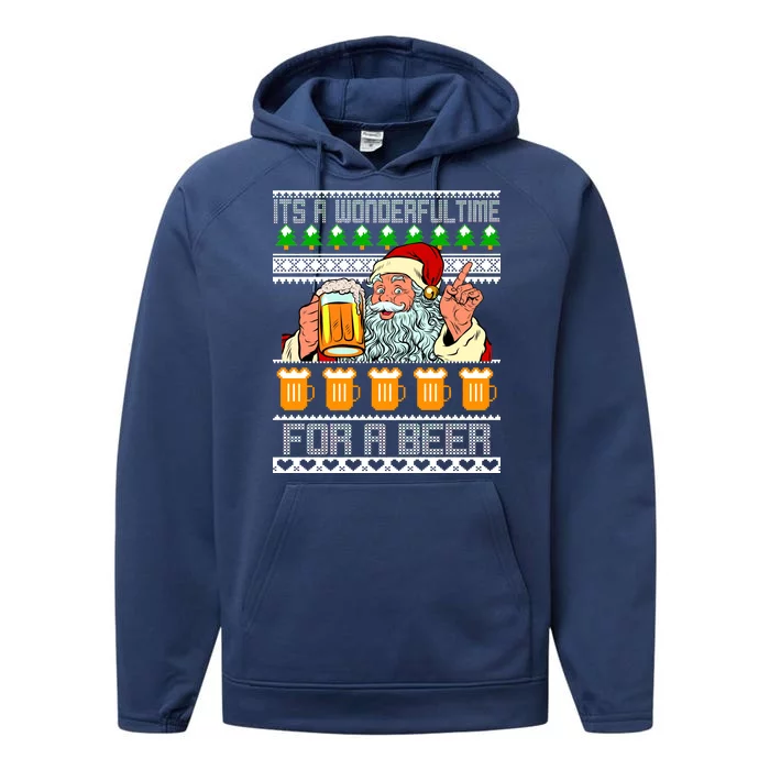 It's A Wonderful Time For A Beer Ugly Christmas Sweater Design Performance Fleece Hoodie