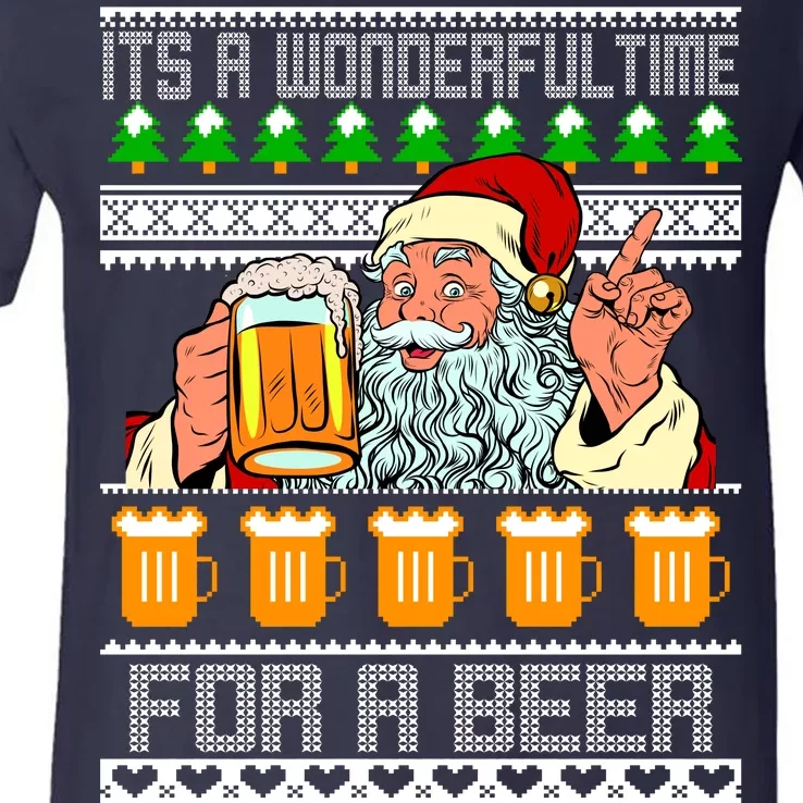 It's A Wonderful Time For A Beer Ugly Christmas Sweater Design V-Neck T-Shirt