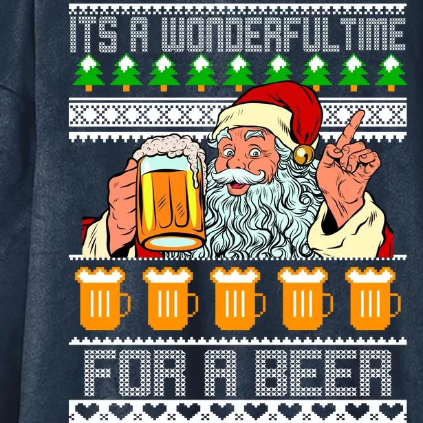 It's A Wonderful Time For A Beer Ugly Christmas Sweater Design Hooded Wearable Blanket