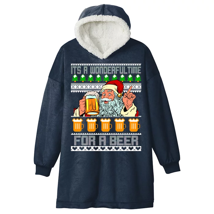 It's A Wonderful Time For A Beer Ugly Christmas Sweater Design Hooded Wearable Blanket