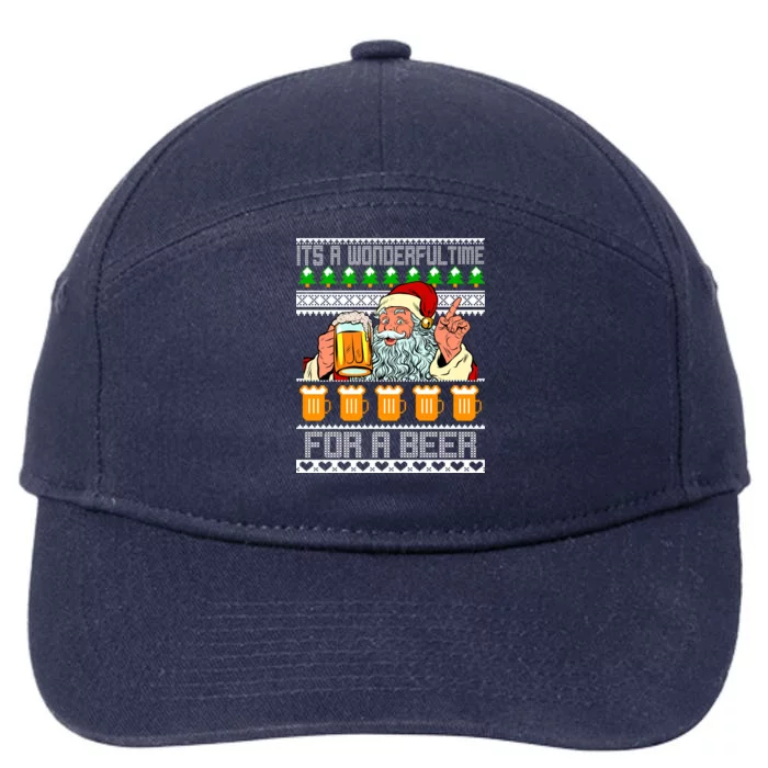 It's A Wonderful Time For A Beer Ugly Christmas Sweater Design 7-Panel Snapback Hat