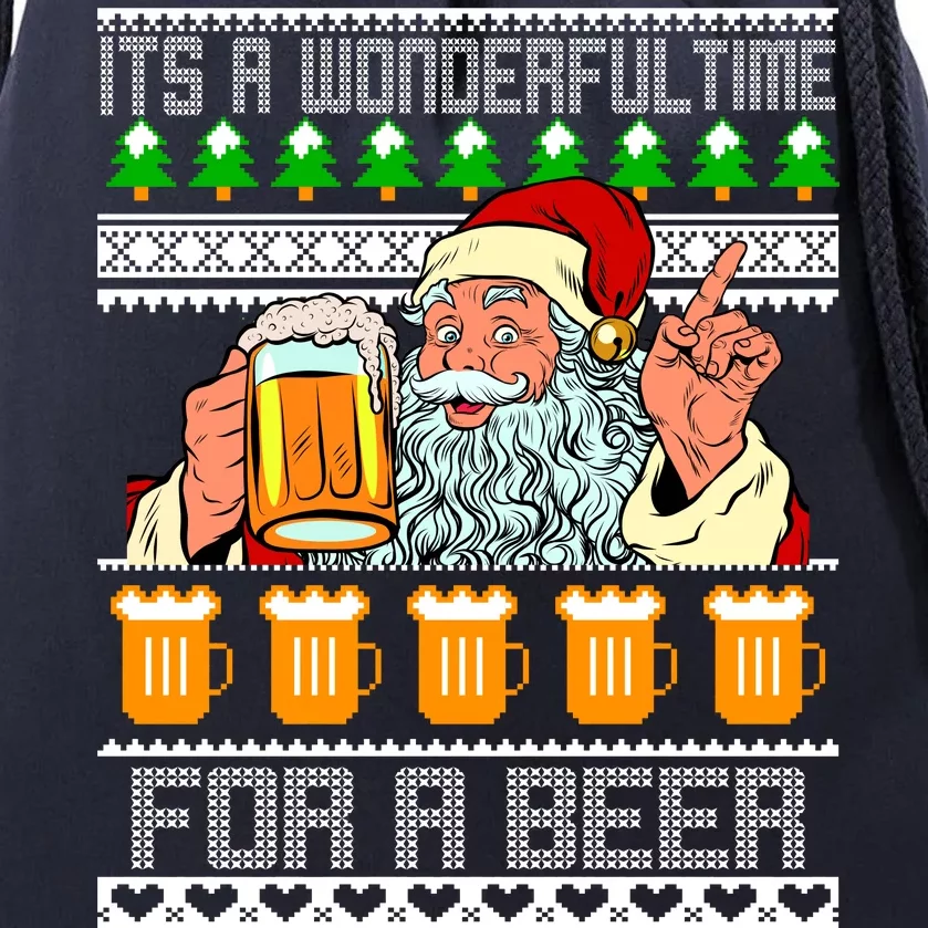 It's A Wonderful Time For A Beer Ugly Christmas Sweater Design Drawstring Bag