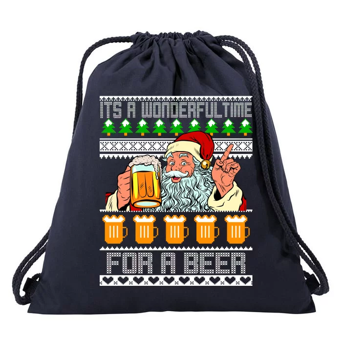 It's A Wonderful Time For A Beer Ugly Christmas Sweater Design Drawstring Bag