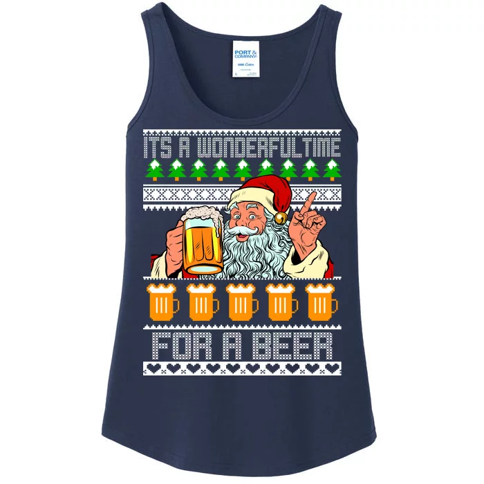 It's A Wonderful Time For A Beer Ugly Christmas Sweater Design Ladies Essential Tank