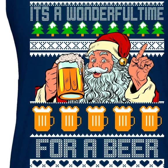 It's A Wonderful Time For A Beer Ugly Christmas Sweater Design Ladies Essential Flowy Tank