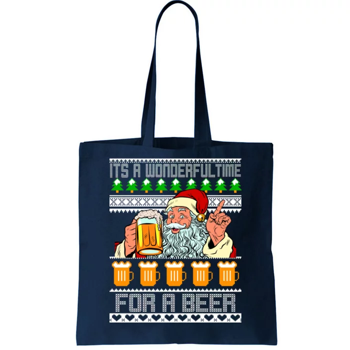 It's A Wonderful Time For A Beer Ugly Christmas Sweater Design Tote Bag