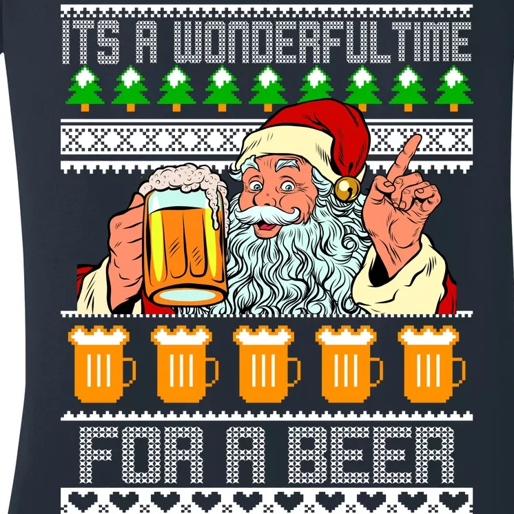 It's A Wonderful Time For A Beer Ugly Christmas Sweater Design Women's V-Neck T-Shirt