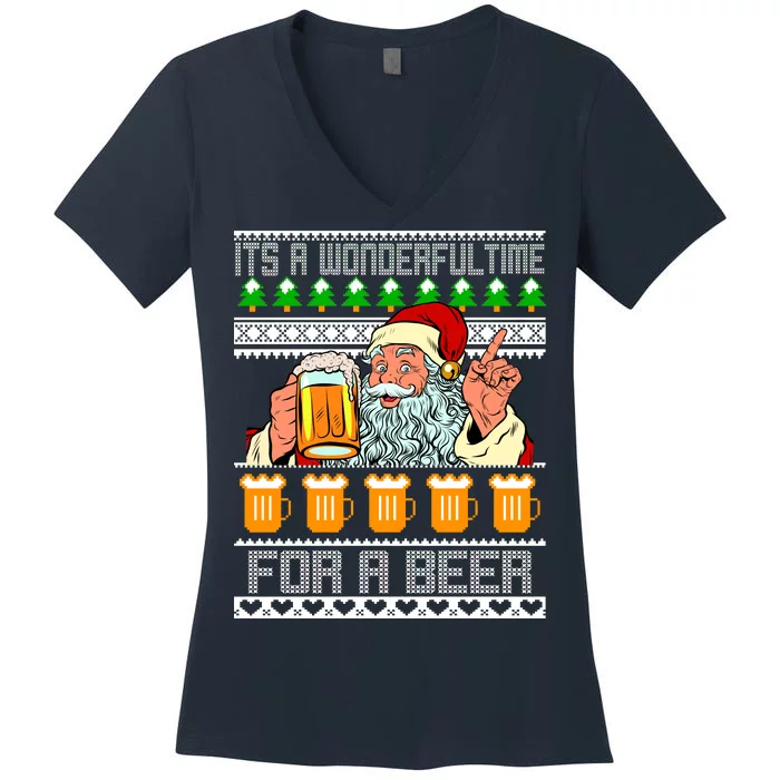 It's A Wonderful Time For A Beer Ugly Christmas Sweater Design Women's V-Neck T-Shirt