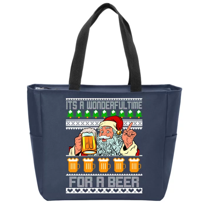 It's A Wonderful Time For A Beer Ugly Christmas Sweater Design Zip Tote Bag