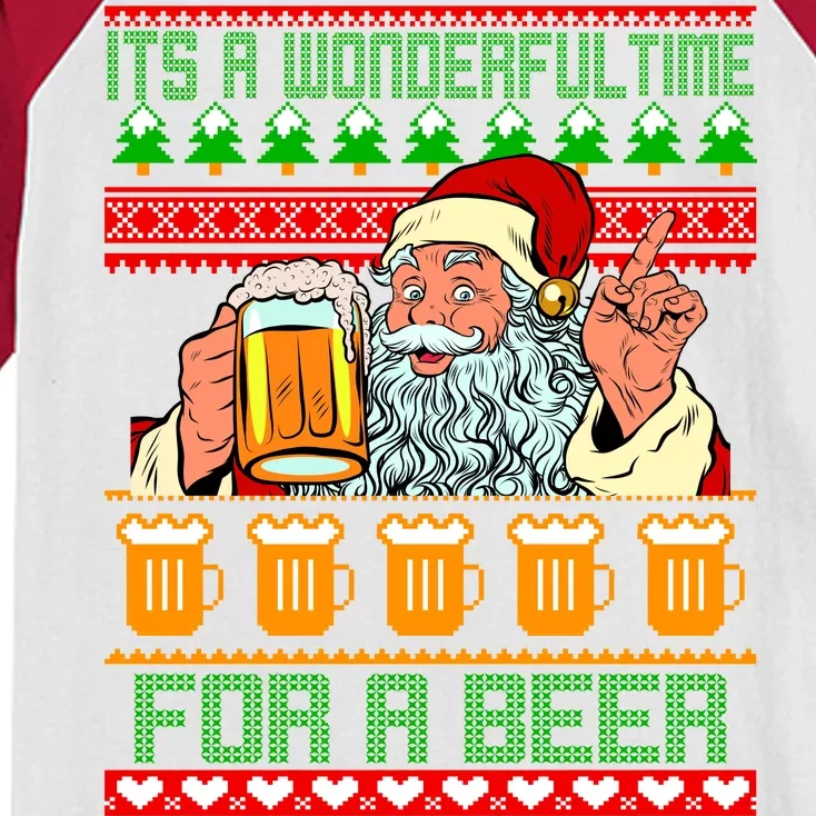 It's A Wonderful Time For A Beer Ugly Christmas Sweater Design Kids Colorblock Raglan Jersey