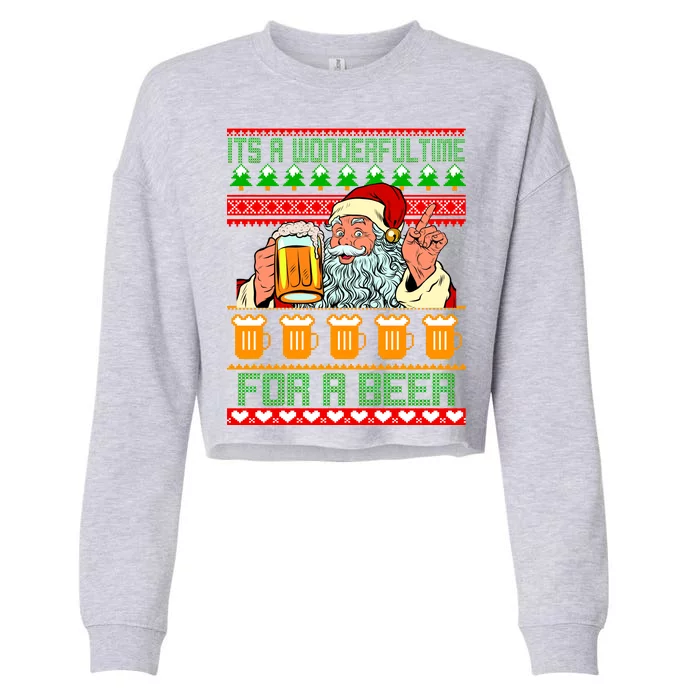 It's A Wonderful Time For A Beer Ugly Christmas Sweater Design Cropped Pullover Crew