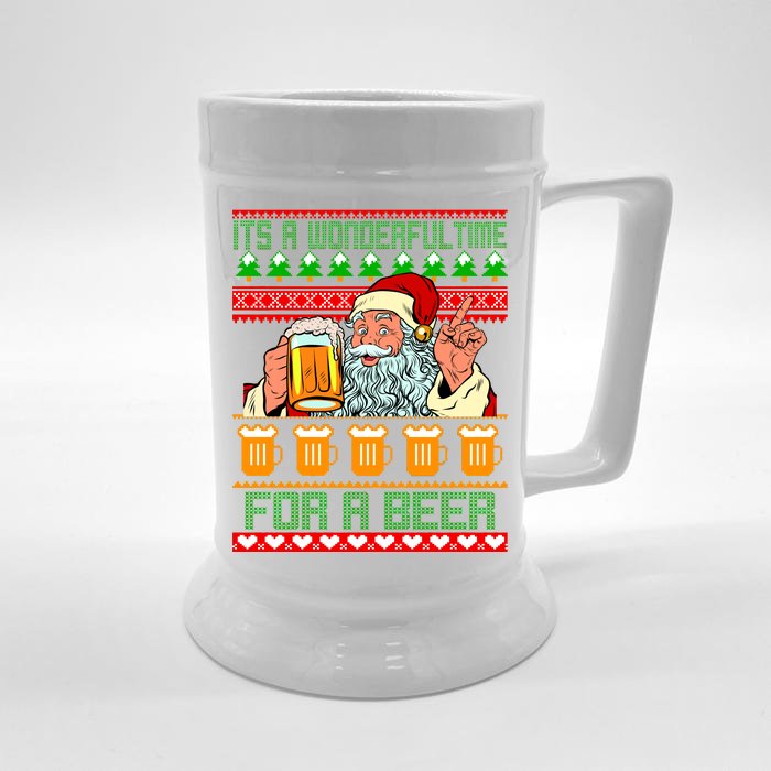 It's A Wonderful Time For A Beer Ugly Christmas Sweater Design Front & Back Beer Stein