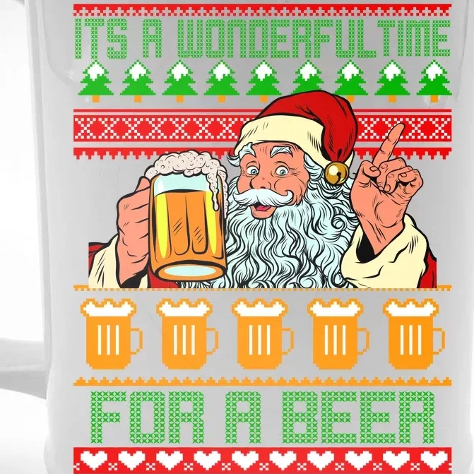 It's A Wonderful Time For A Beer Ugly Christmas Sweater Design Front & Back Beer Stein