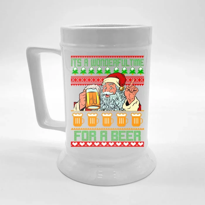 It's A Wonderful Time For A Beer Ugly Christmas Sweater Design Front & Back Beer Stein