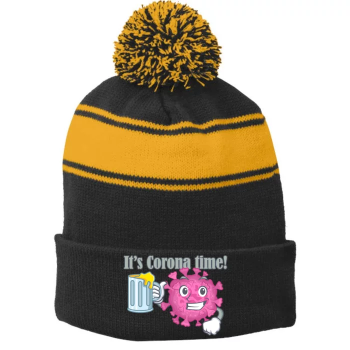 It's Corona Time Virus Stripe Pom Pom Beanie