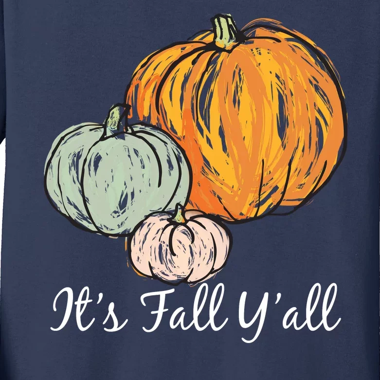 It's Fall Y'all Pumpkin Illustration Kids Long Sleeve Shirt