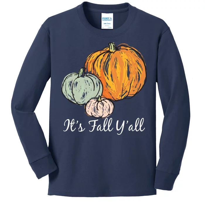 It's Fall Y'all Pumpkin Illustration Kids Long Sleeve Shirt