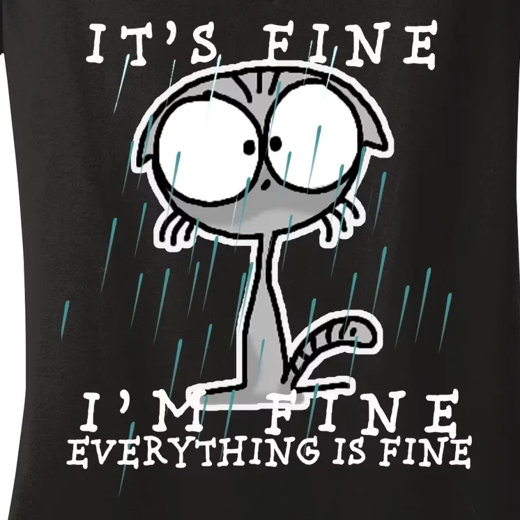 It's Fine I'm Fine Everything Is Fine Cat Women's V-Neck T-Shirt