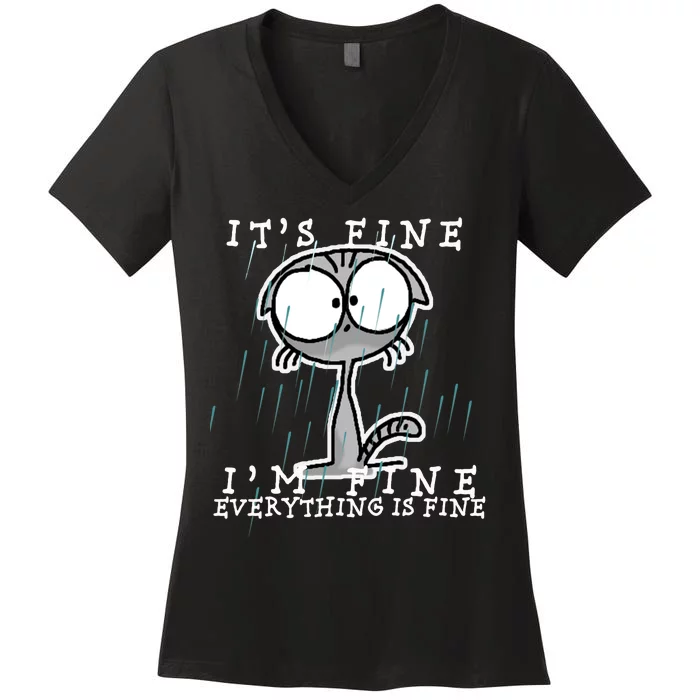 It's Fine I'm Fine Everything Is Fine Cat Women's V-Neck T-Shirt