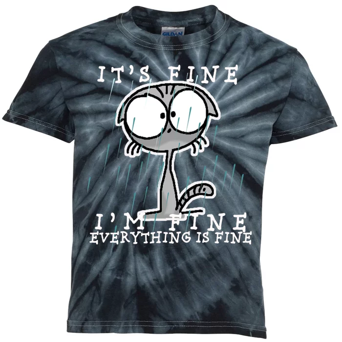 It's Fine I'm Fine Everything Is Fine Cat Kids Tie-Dye T-Shirt