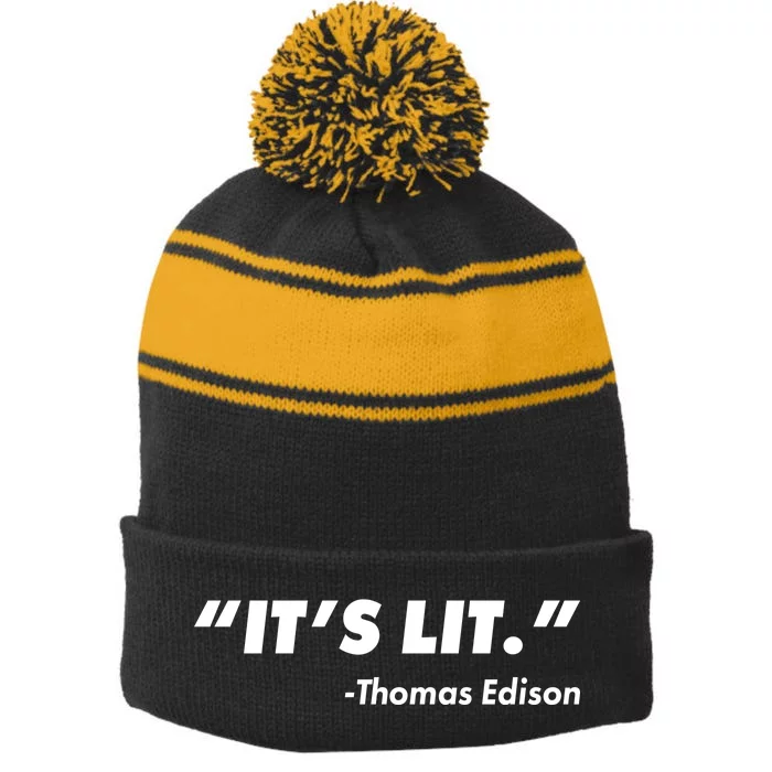 It's Lit Thomas Edison Stripe Pom Pom Beanie