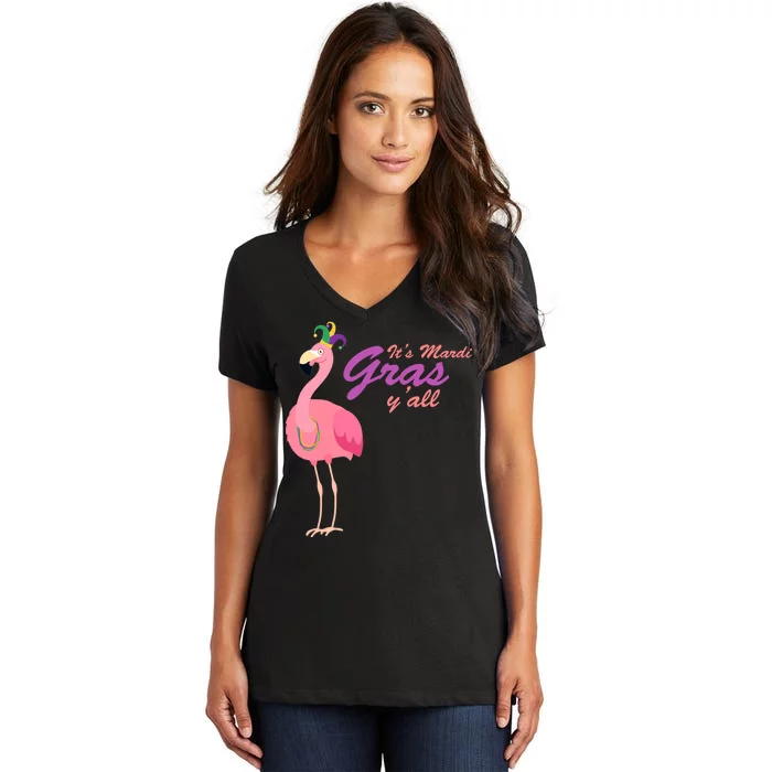 IT's Mardi Gras Flamingo Women's V-Neck T-Shirt