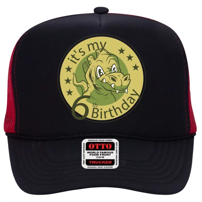 It's My 6th Birthday Dinosaur High Crown Mesh Trucker Hat